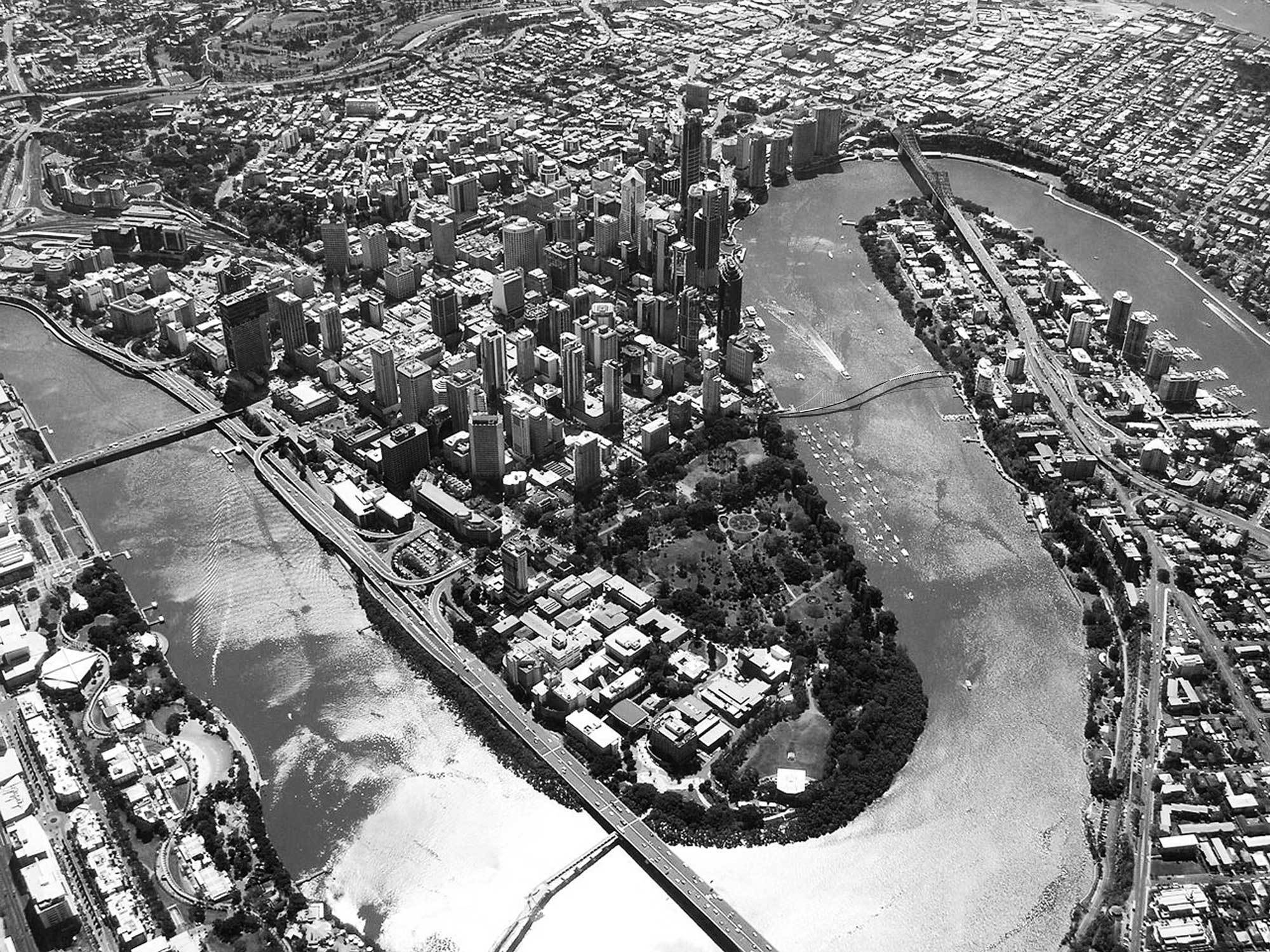 KIRK | Alice Street Pedestrian Bridge - Conceptual Render River Arial