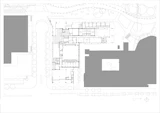 Ground floor plan drawing in grayscale of the ABC Headquarters building, by KIRK Studio Architects.