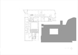 Level 1 floor plan drawing in grayscale of the ABC Headquarters building, by KIRK Studio Architects.