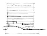 Hand-drawn architectural section sketch of Cheras Columbaria in Kuala Lumpur Malaysia, architecture design by KIRK Studio. Sketch shows draft view of levels.