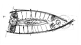 Architectural pen floor plan sketch of Cheras Columbaria in Kuala Lumpur Malaysia, architecture design by KIRK Studio. Boat shaped building that comes to a curved point.
