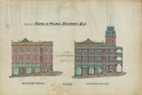 2 Hand-drawn and rendered elevation on same sheet of paper of the people's palace in Brisbane.