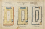 Set of three heritage Architectural floor plan drawings in colour on one page, of third floor, mansard and flat roof plans from December 1911. Hand jotted notes and formal written notations on plans.