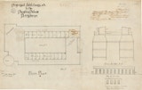 Historical hand-drafted architectural drawings of the Peoples Palace in Brisbane's CBD, from Queensland State library archives. Floor plan view, Cross Section, and Port Block elevation of building.