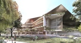 Concept render - Building perspective with greenspace for International School. - architecture by KIRK Studio.