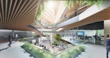 Daytime Internal Atrium Render inside building for James Cook University new Technology Innovation Complex, located in Townsville Queensland. - Architecture by KIRK Studio.