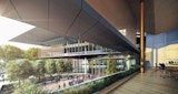 Daytime Internal Hallway Render inside concept building (technology innovation complex) for James Cook University new Technology Innovation Complex, located in Townsville Queensland. - Architecture by KIRK Studio.