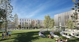 Concept architectural render of 'Knowledge Spine' development plan for the UniSC Moreton Bay Campus, designed by KIRK Studio.
