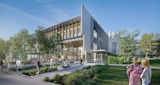 Concept architectural render of building D for the UniSC Moreton Bay Campus, designed by KIRK Studio. 