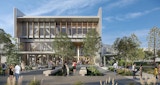 Architectural concept render for UniSC Moreton Bay Campus Expansion - Building D front view. Architecture design by KIRK studio.