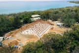 Initial construction of timber diagrid structure for MRTC.