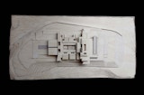 Concept 3D wood Architectural Model by KIRK studio architects for the Courtyard residence concept design. Arial view down with black background.