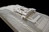 Perspective 3D wood architectural model by KIRK studio architects of their Courtyard Residence design. Model includes home concept structure and surrounding topography.