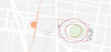 A diagram showing the existing 42,000 seat Gabba stadium with the footprint of a 60,000 seat stadium over it. The 60,000 seat stadium is clearly larger and does not fit on the footprint of the original gabba. This signifies the opportunity to redevelop the Gabba through this proposal now.