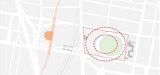 A diagram showing the existing 42,000 seat Gabba stadium with the footprint of a 60,000 seat stadium over it. The 60,000 seat stadium is clearly larger and does not fit on the footprint of the original gabba. This signifies the opportunity to redevelop the Gabba through this proposal now.