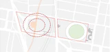 Shown in diagram is the footprint of a 60,000 seat stadium over the Gabba West site. It is larger than the existing footprint.