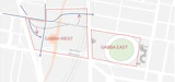 A diagram showing the various traffic modifications that would be made to accomodate the stadium placement on the Gabba West Site.
