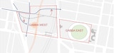 A diagram showing the various traffic modifications that would be made to accomodate the stadium placement on the Gabba West Site.